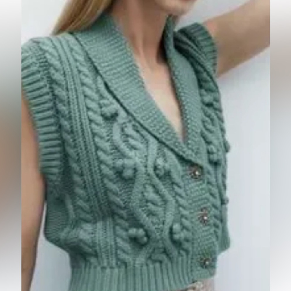 Zara Blue Green Sleeveless Sweater Vest - Picture 3 of 8